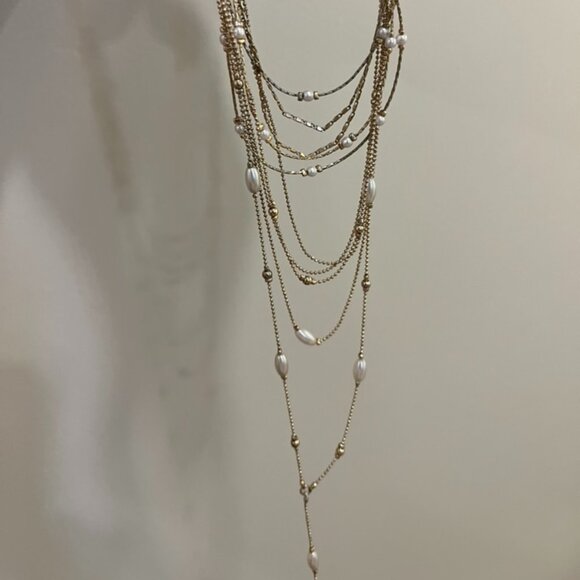Anthropologie Gold Layered Pearl Necklace - Picture 2 of 2